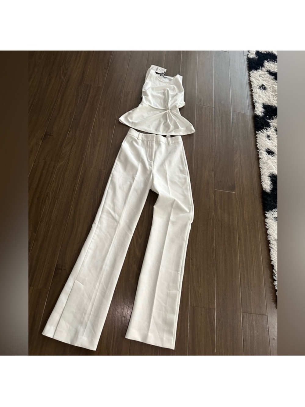 Zara White High-Waist Wide-Leg Pantsuit Set